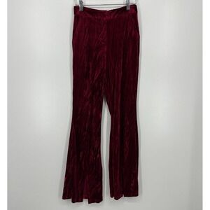 Extro & Vert Pants Women's Size 2 Red Velour Solid Flared Leg